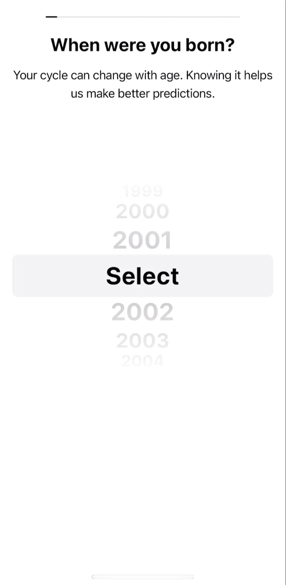 Flo “When were you born?” year picker, explaining that the cycle can change with age