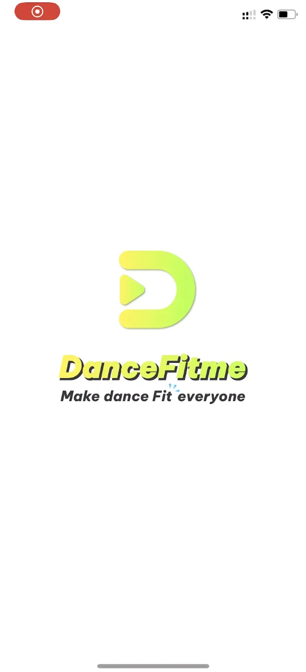 Dancefitme launch screen with the app logo and the slogan “Make dance Fit everyone”