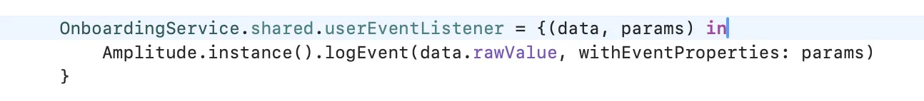 Swift code that forwards every onboarding event to Amplitude through the OnboardingService user event listener