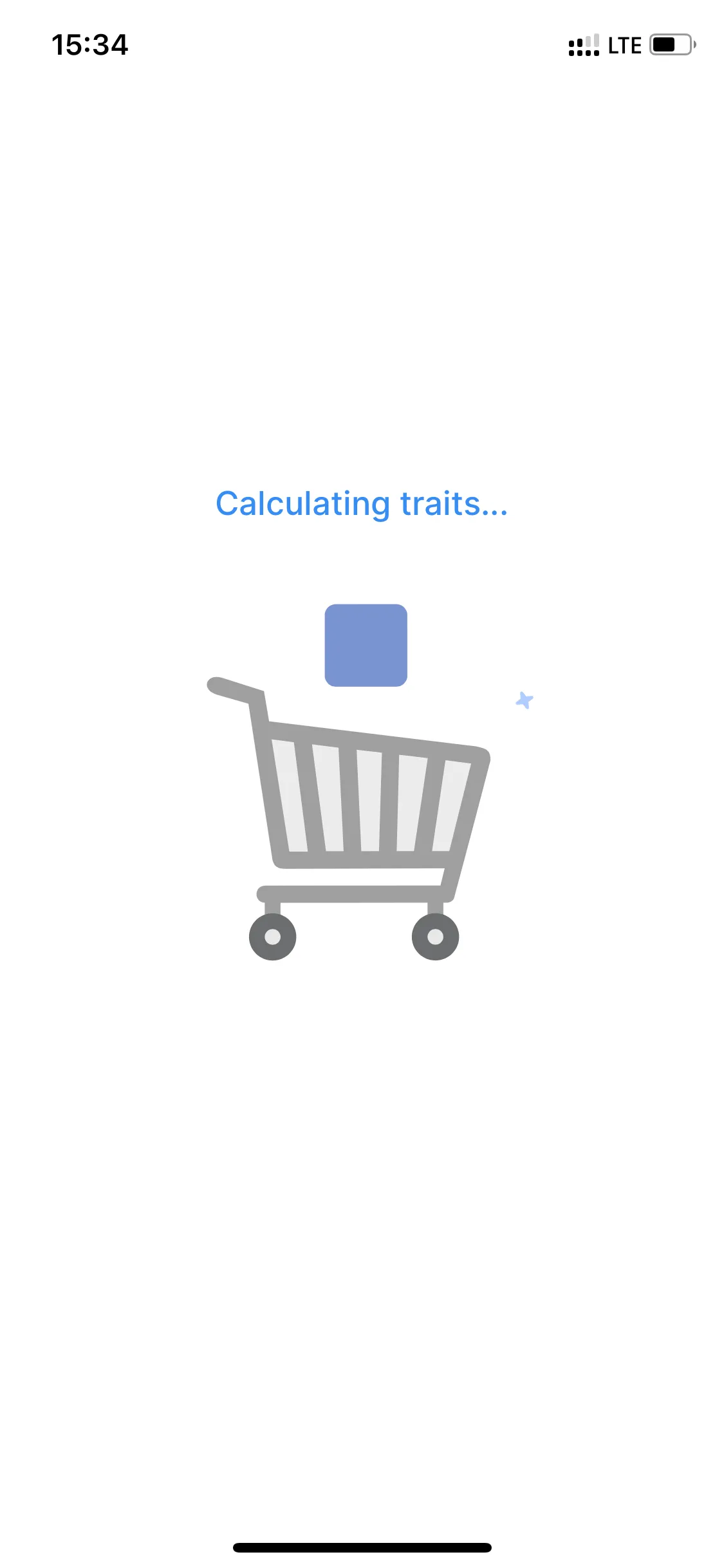 Intent loading screen “Calculating traits…” with a shopping cart animation and no sign of progress