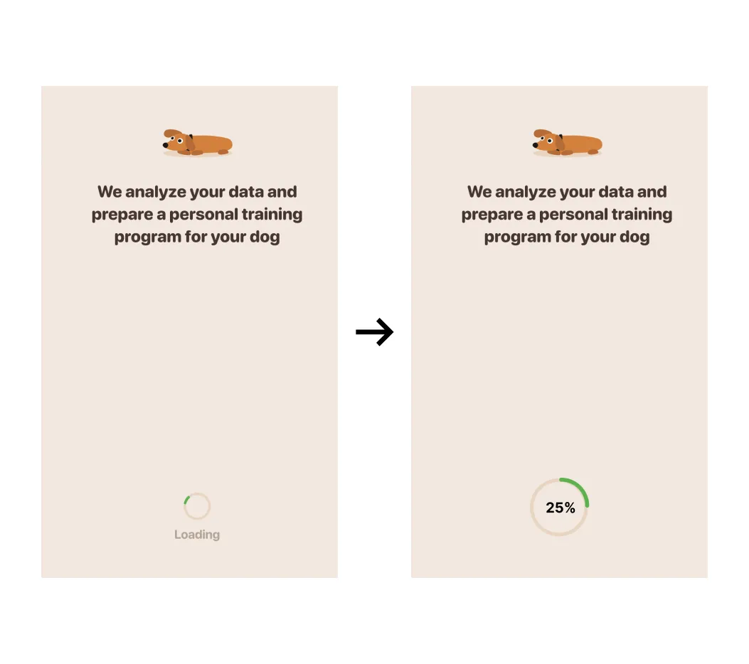 Suggested fix for Woofz: the same loading screen, with the Loading spinner replaced by a progress ring at 25%