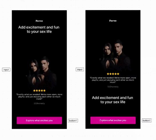 Ferve and FaceYogi welcome screens with text above vs below the image, ending on the word GREEN printed in red as a meaning mismatch