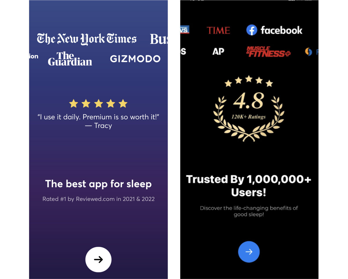 Archived screen with several social-proof types